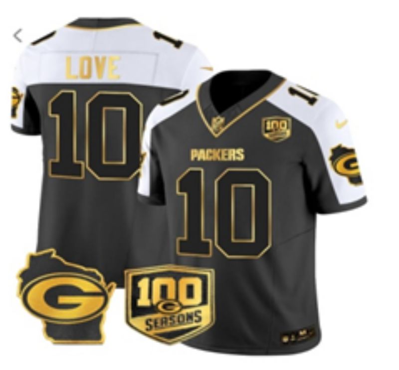 Men Green Bay Packers #10 Love Black gold 3th generation Nike 2025 Limited NFL Jersey style 03->new york jets->NFL Jersey